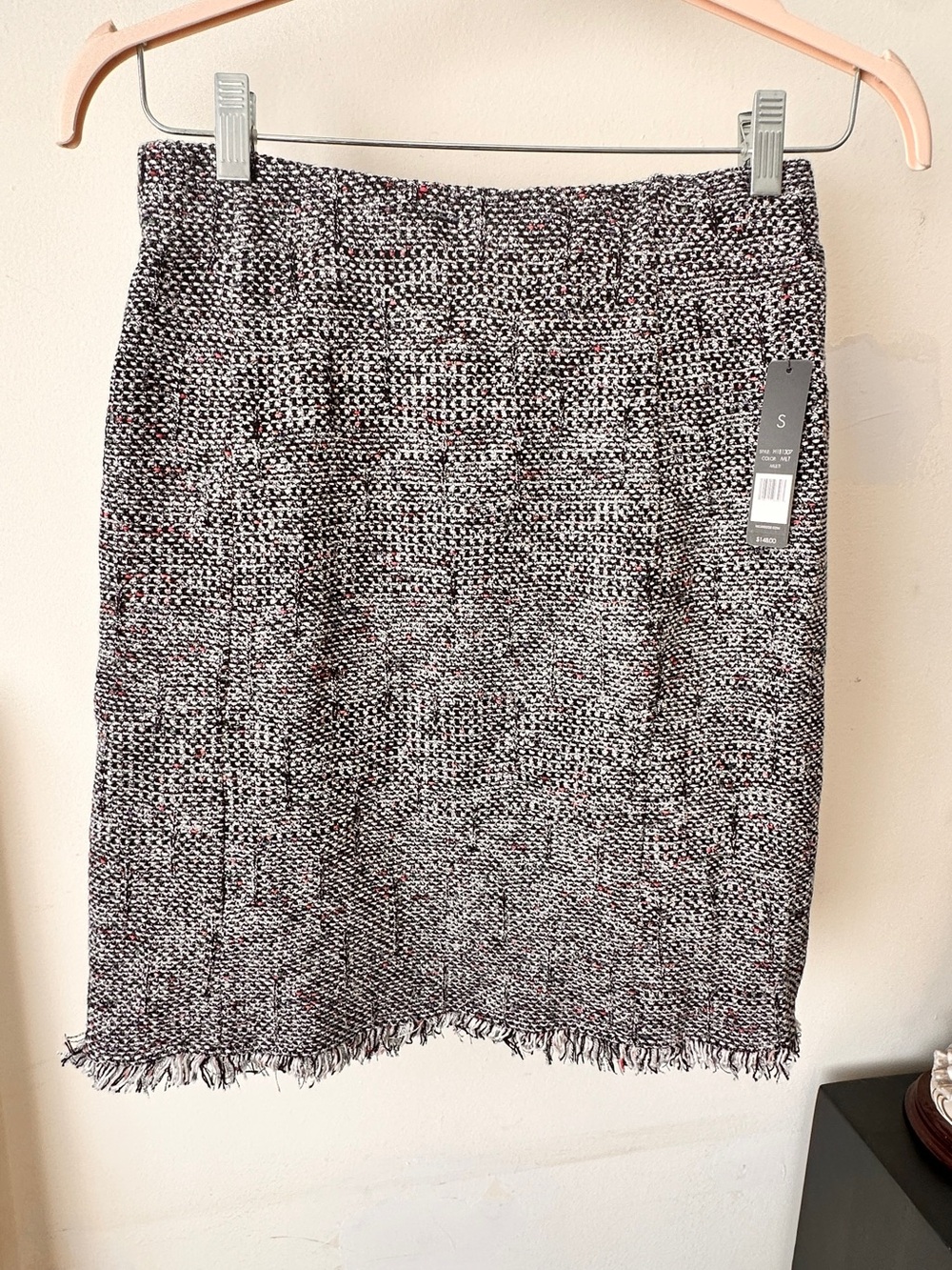 Nic+Zoe Textured Tweed Fringe Hem Women's Skirt - Black & White